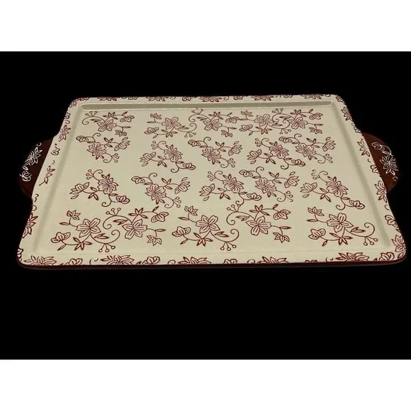 Temp-Tations Cranberry Floral Lace Serving Tray 14 x 9.5 Serveware Cottagecore - Picture 2 of 16